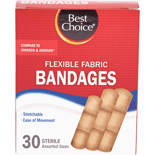 slide 1 of 1, Best Choice Flexible Fabric Bandages Assorted Sizes, 30 ct