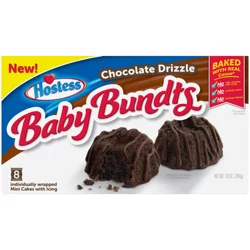 HOSTESS Chocolate Drizzle Baby Bundts, Mini Chocolate Bundt Cakes, Individually Wrapped - 8 Count, 10 oz.