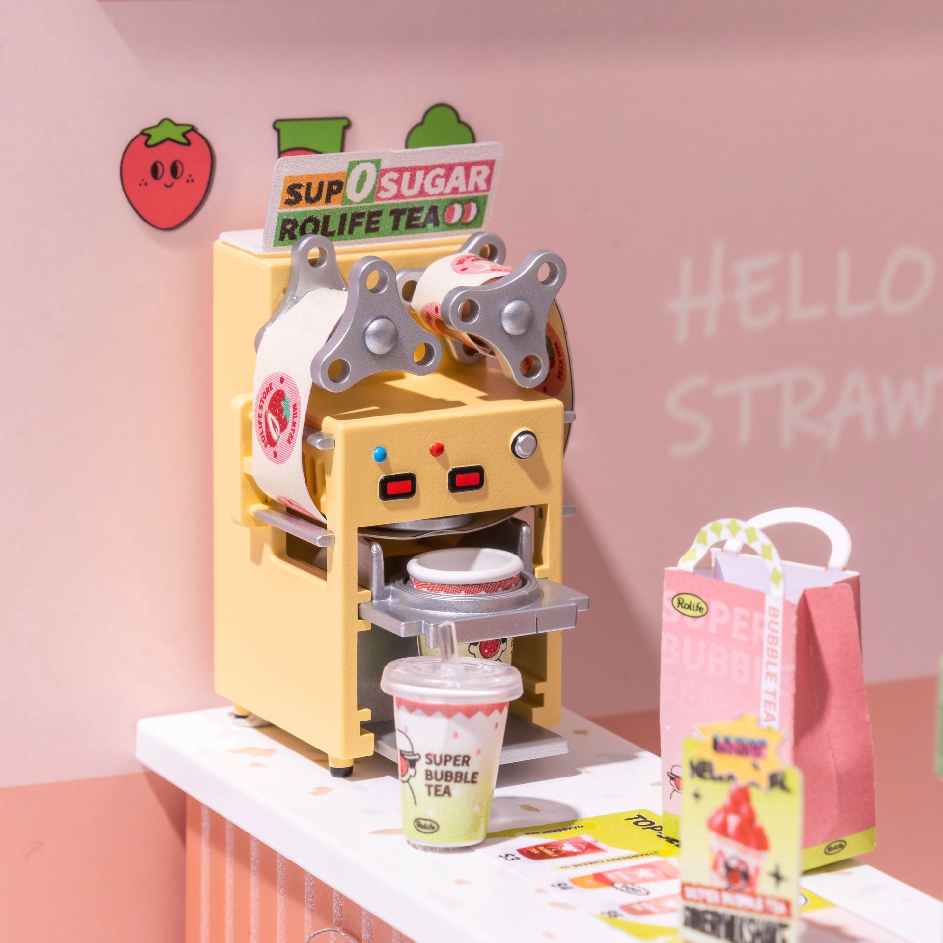 slide 5 of 9, Robotime Rolife Super Creator Double Joy Bubble Tea Diy Miniature Kit, 5.98 in x 6.93 in x 6.42 in