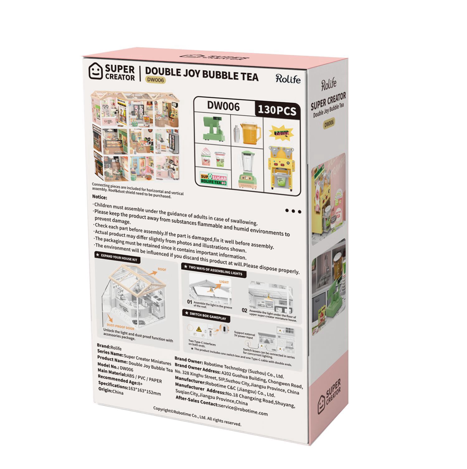 slide 9 of 9, Robotime Rolife Super Creator Double Joy Bubble Tea Diy Miniature Kit, 5.98 in x 6.93 in x 6.42 in