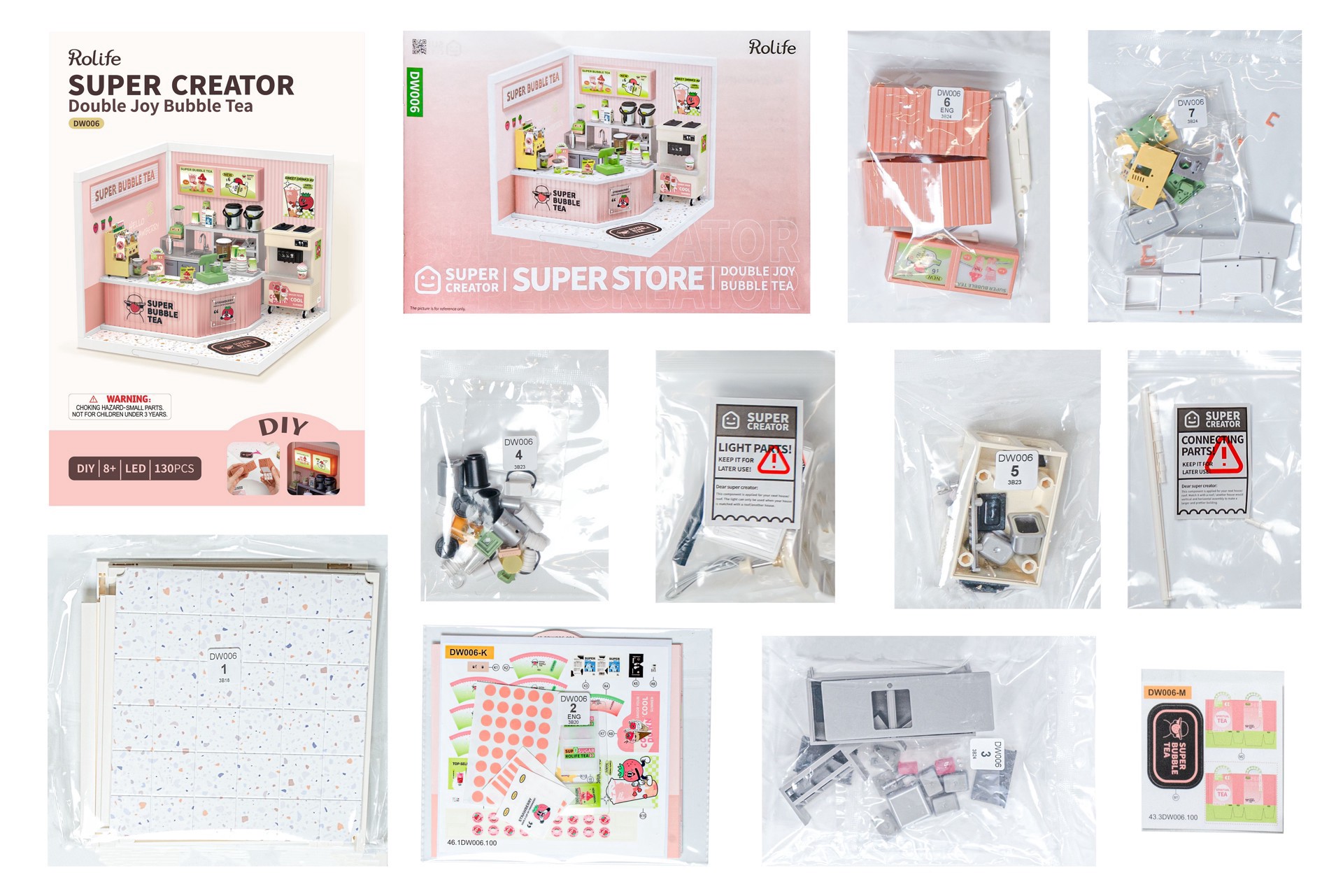 slide 7 of 9, Robotime Rolife Super Creator Double Joy Bubble Tea Diy Miniature Kit, 5.98 in x 6.93 in x 6.42 in