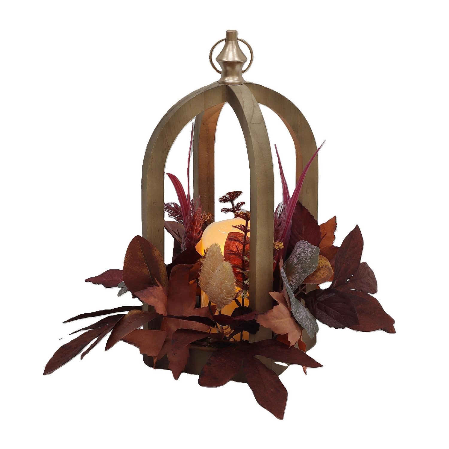 slide 2 of 3, Fall Fest Wood Lantern W Led Candle And Floral, 1 ct