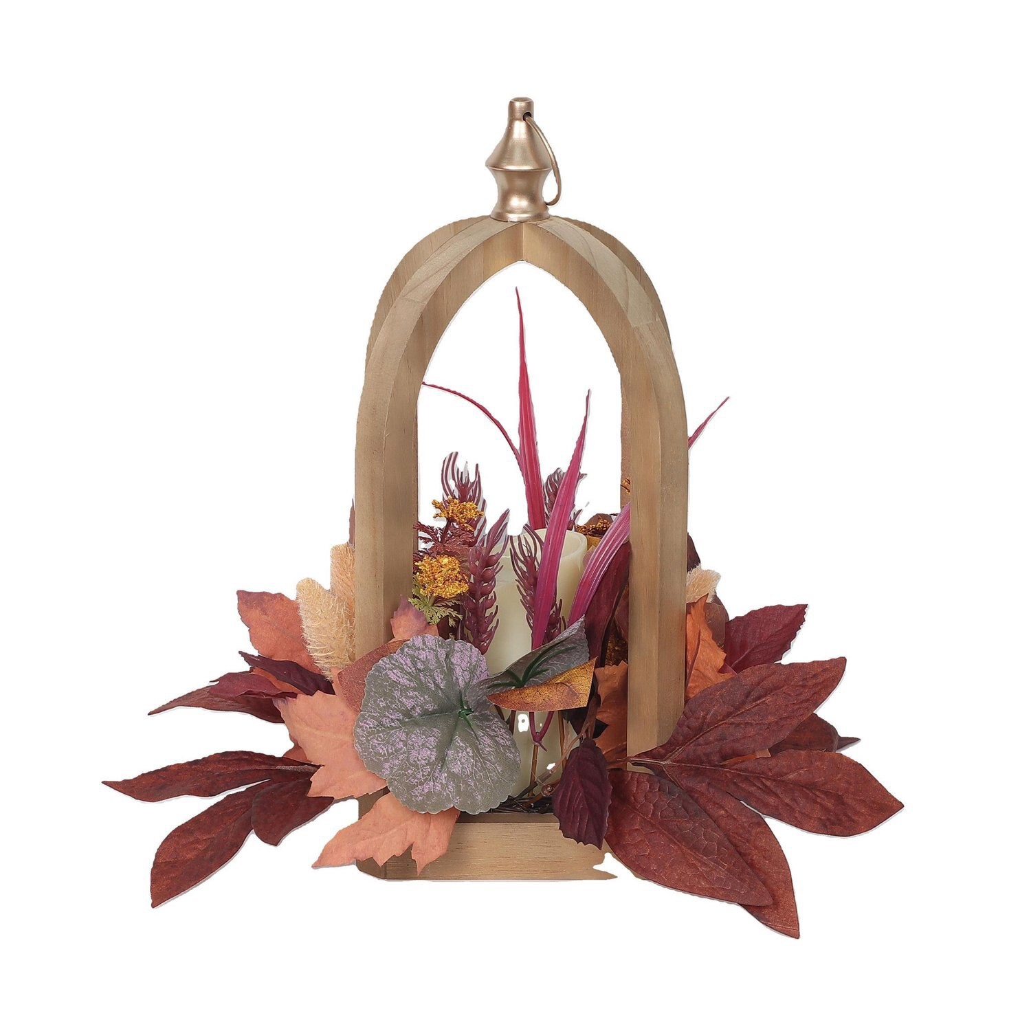slide 3 of 3, Fall Fest Wood Lantern W Led Candle And Floral, 1 ct