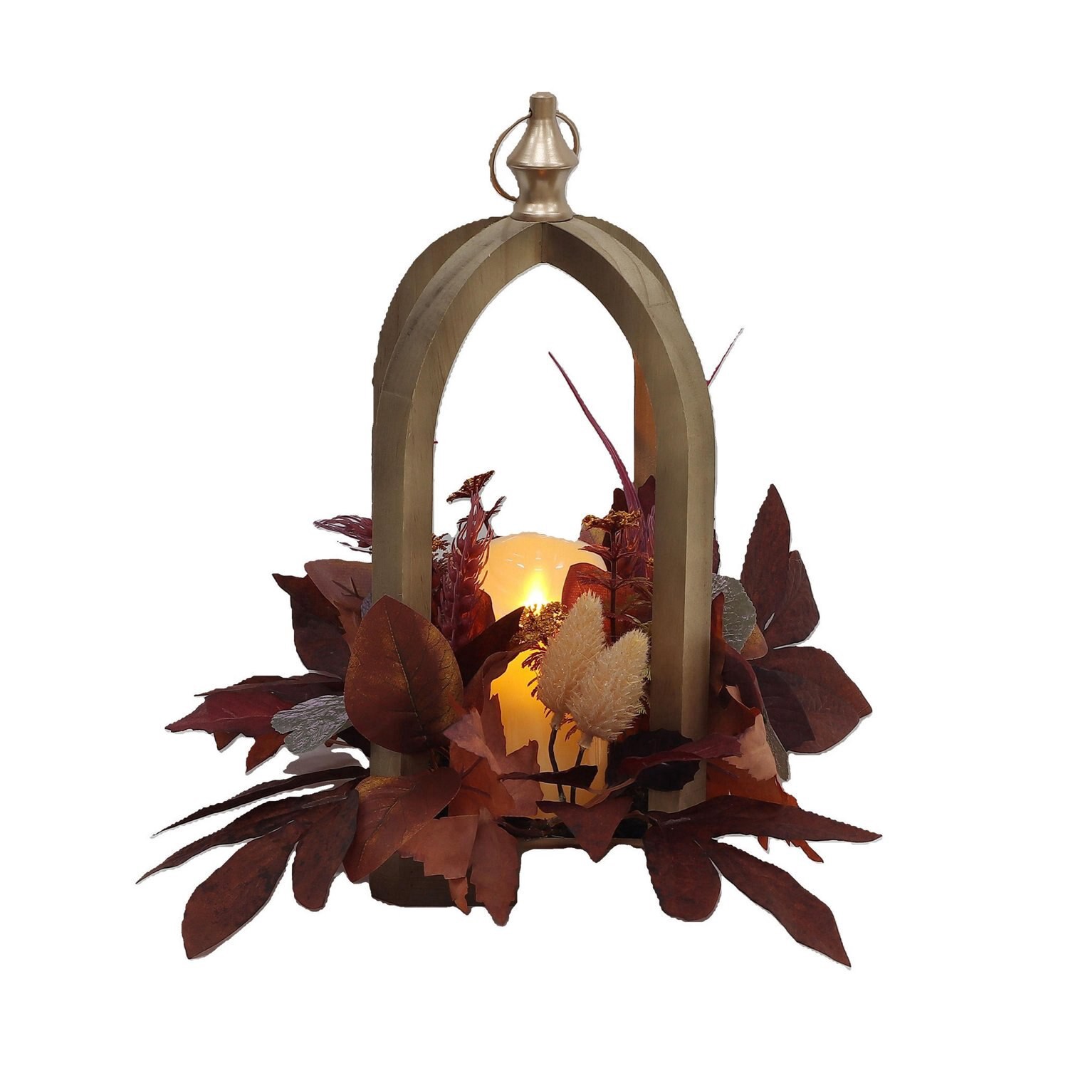 slide 1 of 3, Fall Fest Wood Lantern W Led Candle And Floral, 1 ct