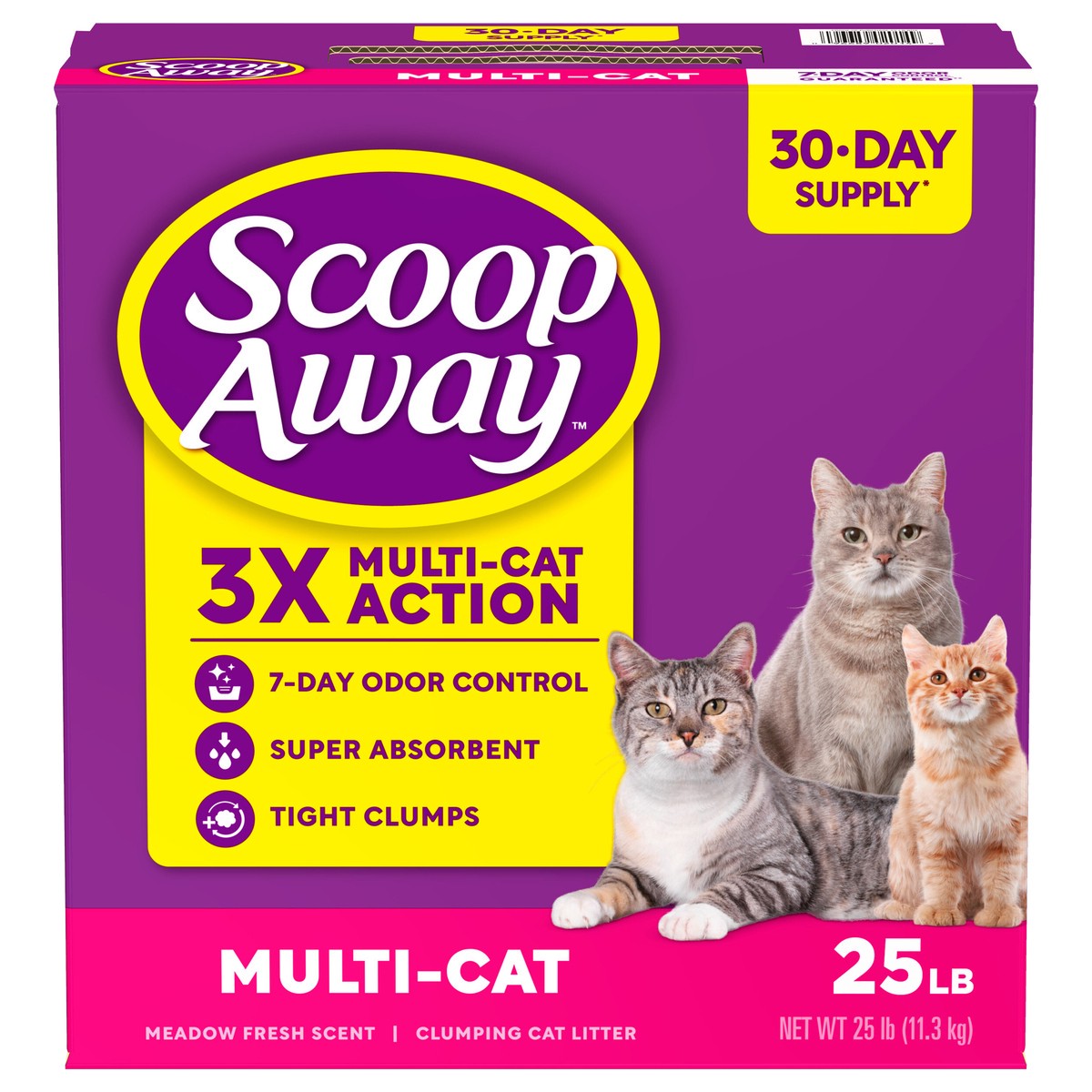 slide 1 of 22, Scoop Away Multi-Cat Clumping Meadow Fresh Scent Cat Litter, 25 lb