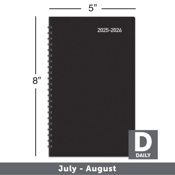 slide 5 of 5, Office Depot 2025-2026 Office Depot® Brand 14-Month Daily Academic Planner, 5"" x 8"", 30% Recycled, Black, July 2025 To August 2026, 1 ct