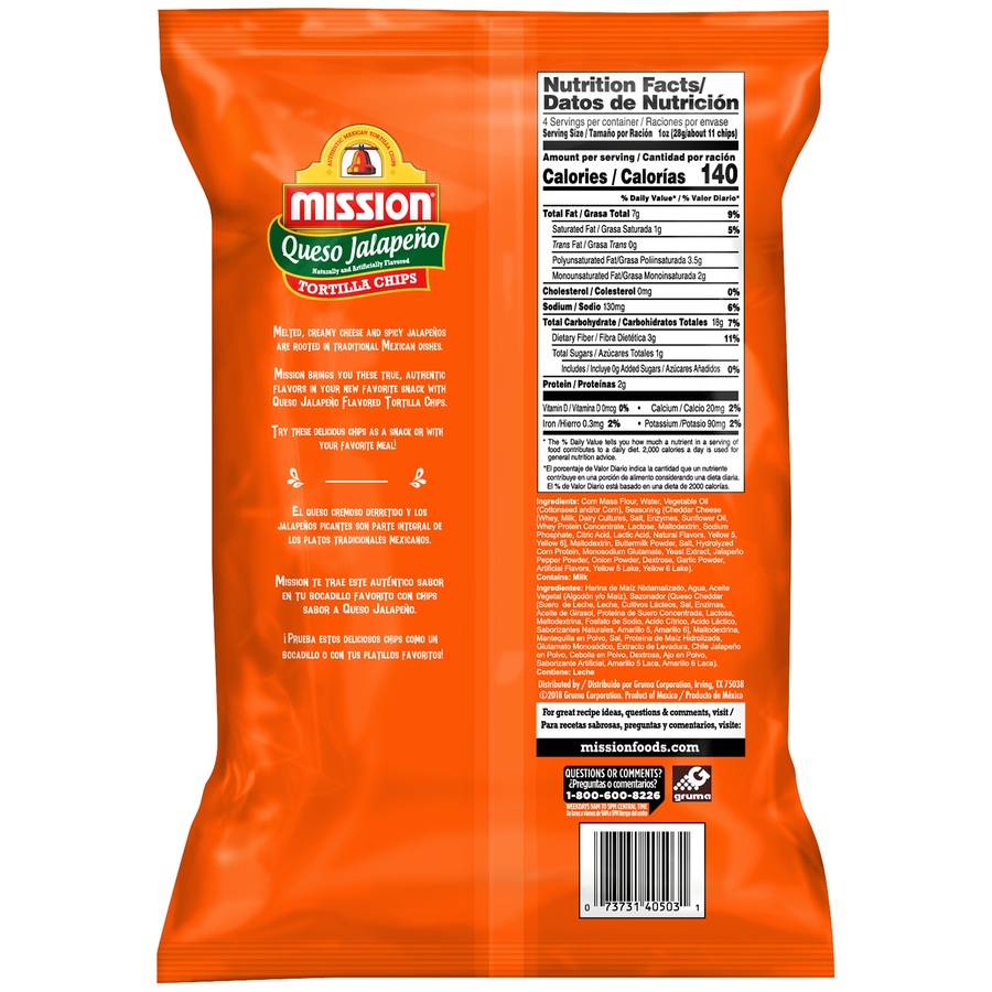 slide 2 of 4, Mission Queso Jalapeno Tortilla Chips, 3.53 oz