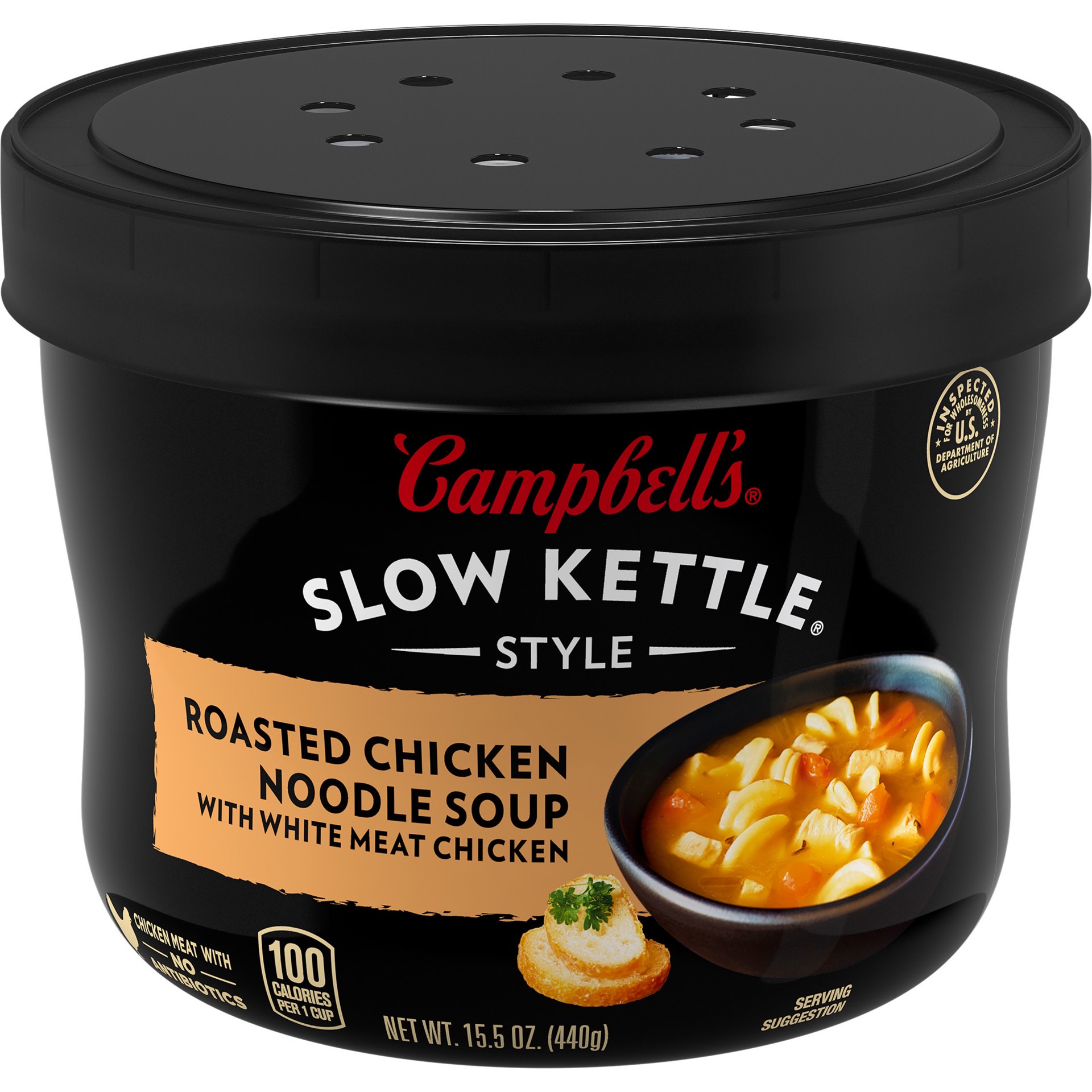 slide 1 of 89, Campbell's Slow Kettle Style Roasted Chicken Noodle With Herbs Soup Microwaveable Bowl, 15.5 oz