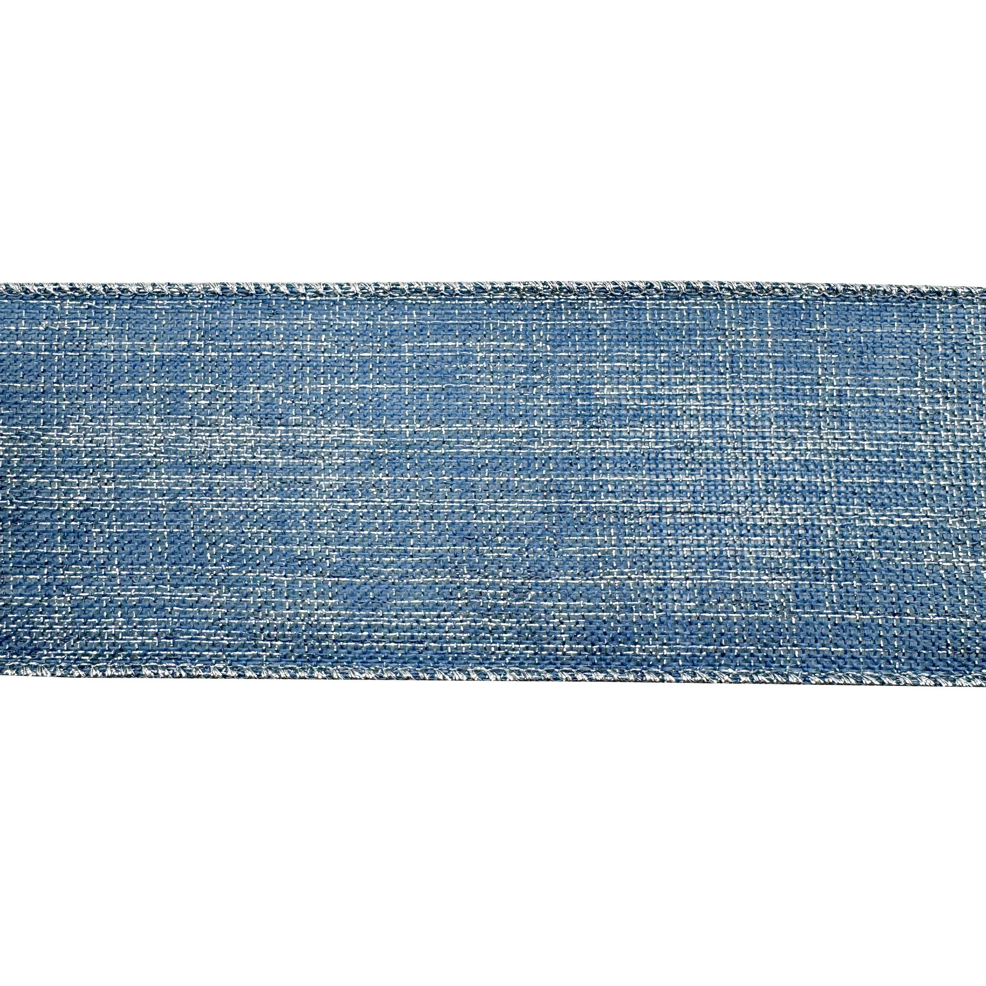 slide 2 of 3, 2.5" X 20ft. Light Blue & Silver Wired Faux Linen Ribbon By Celebrate It, 2.5 in x 20 ft