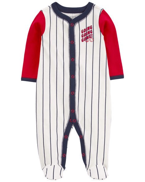 slide 1 of 3, Carters Baby Baseball Snap-Up Cotton Sleep & Play Navy/White/Red NB, 1 ct