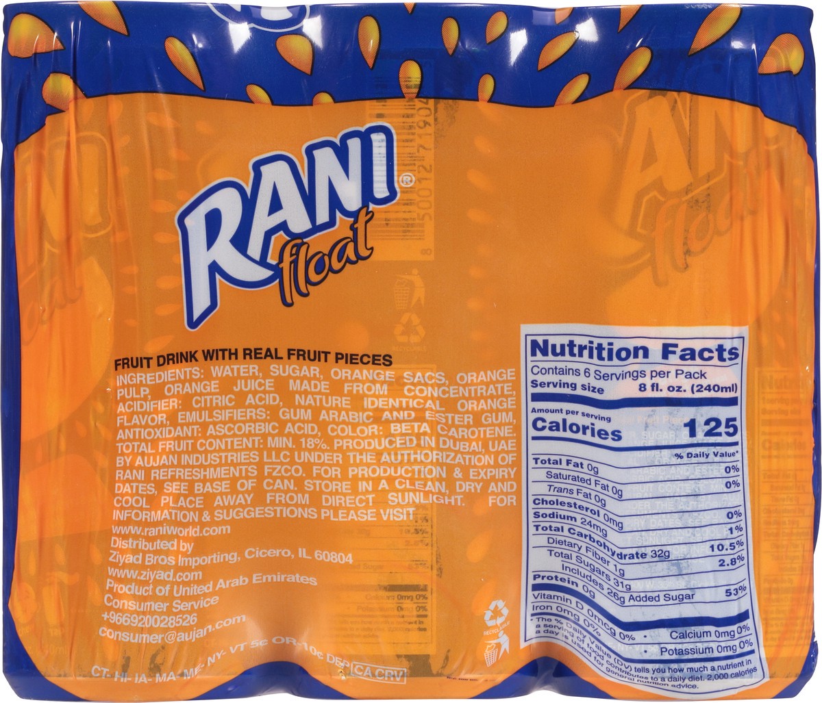 slide 9 of 13, Rani Float Orange Fruit Drink with Real Fruit Pieces 6 ea, 6 ct