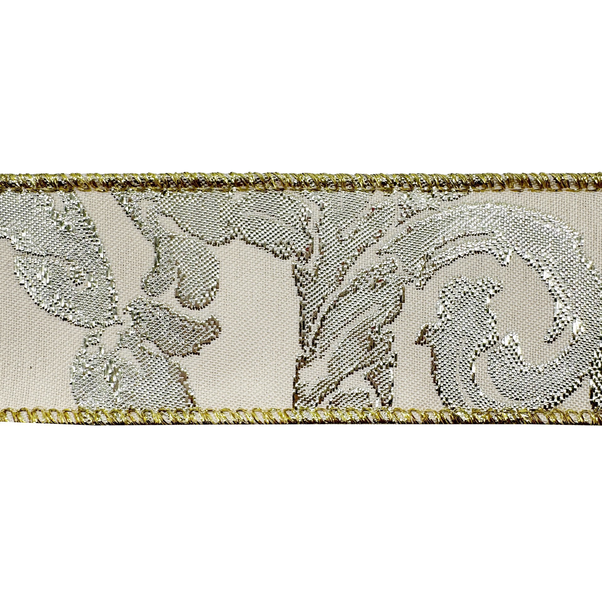 slide 3 of 3, 1.5" X 30ft. Cream & Silver Jacquard Scroll Wired Ribbon By Celebrate It, 1.5 in x 30 ft