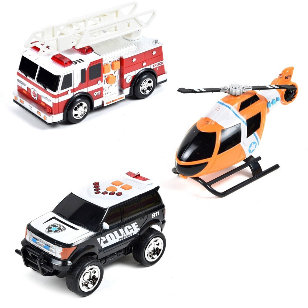 slide 4 of 7, Maxx Action Mini Rescue Lights & Sounds Vehicles - Firetruck, Police Car and Helicopter - 3pk, 3 ct