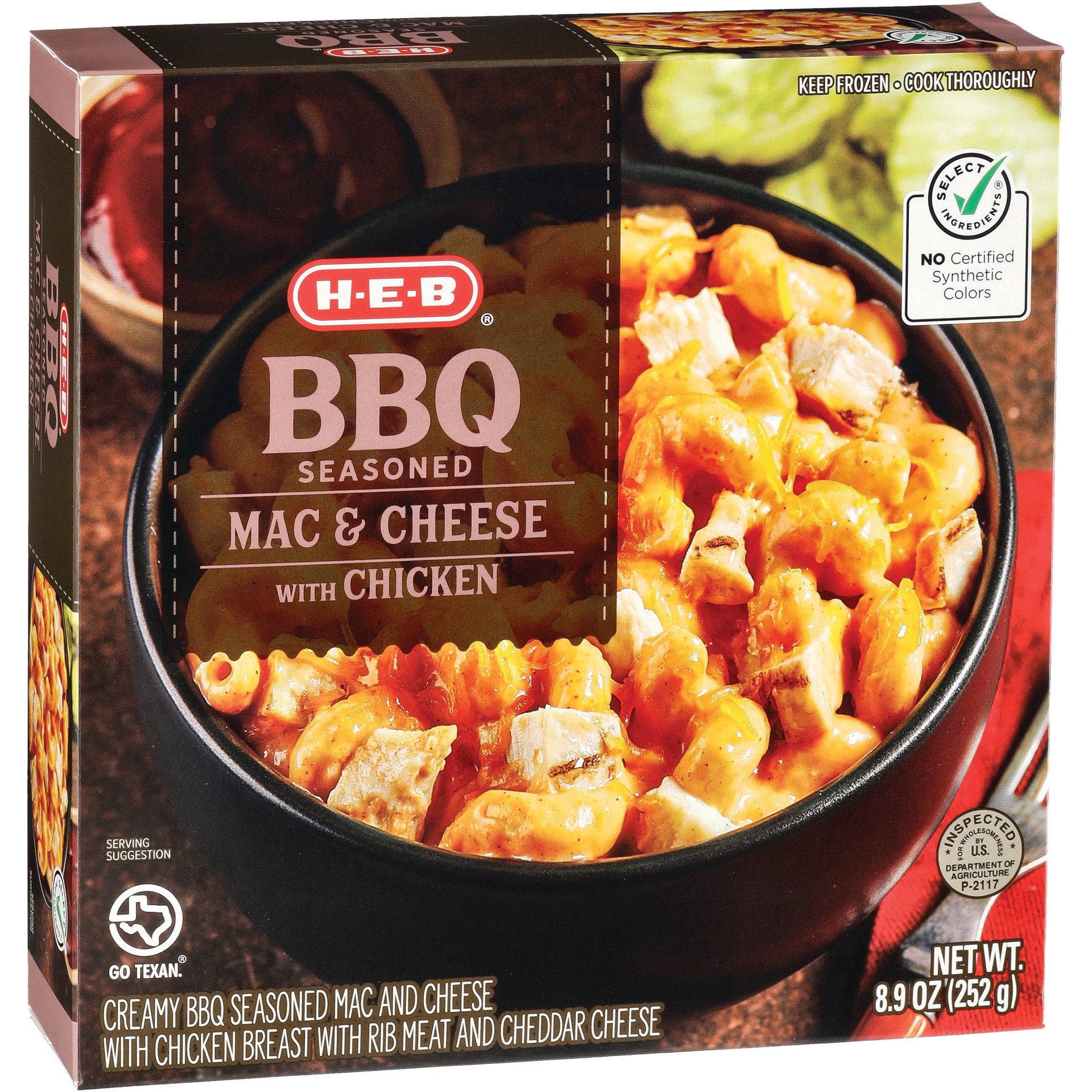 slide 1 of 1, H-E-B BBQ Seasoned Mac & Cheese with Chicken, 8.9 oz