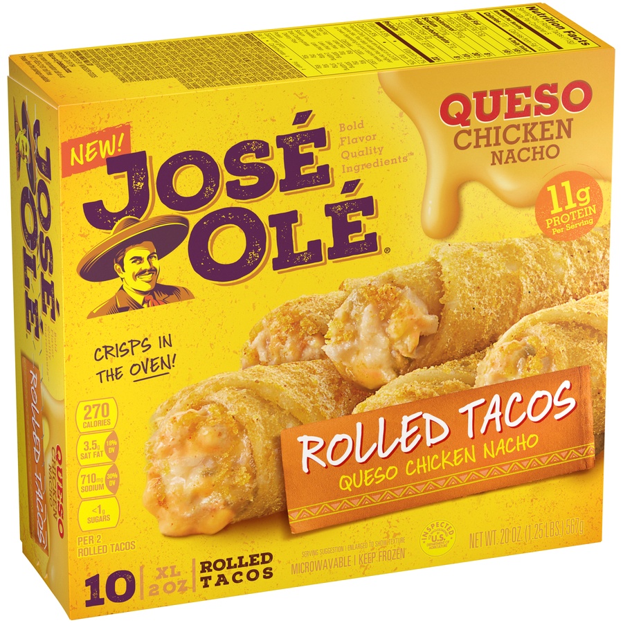 slide 2 of 8, José Olé Queso Chicken Rolled Tacos, 20 oz