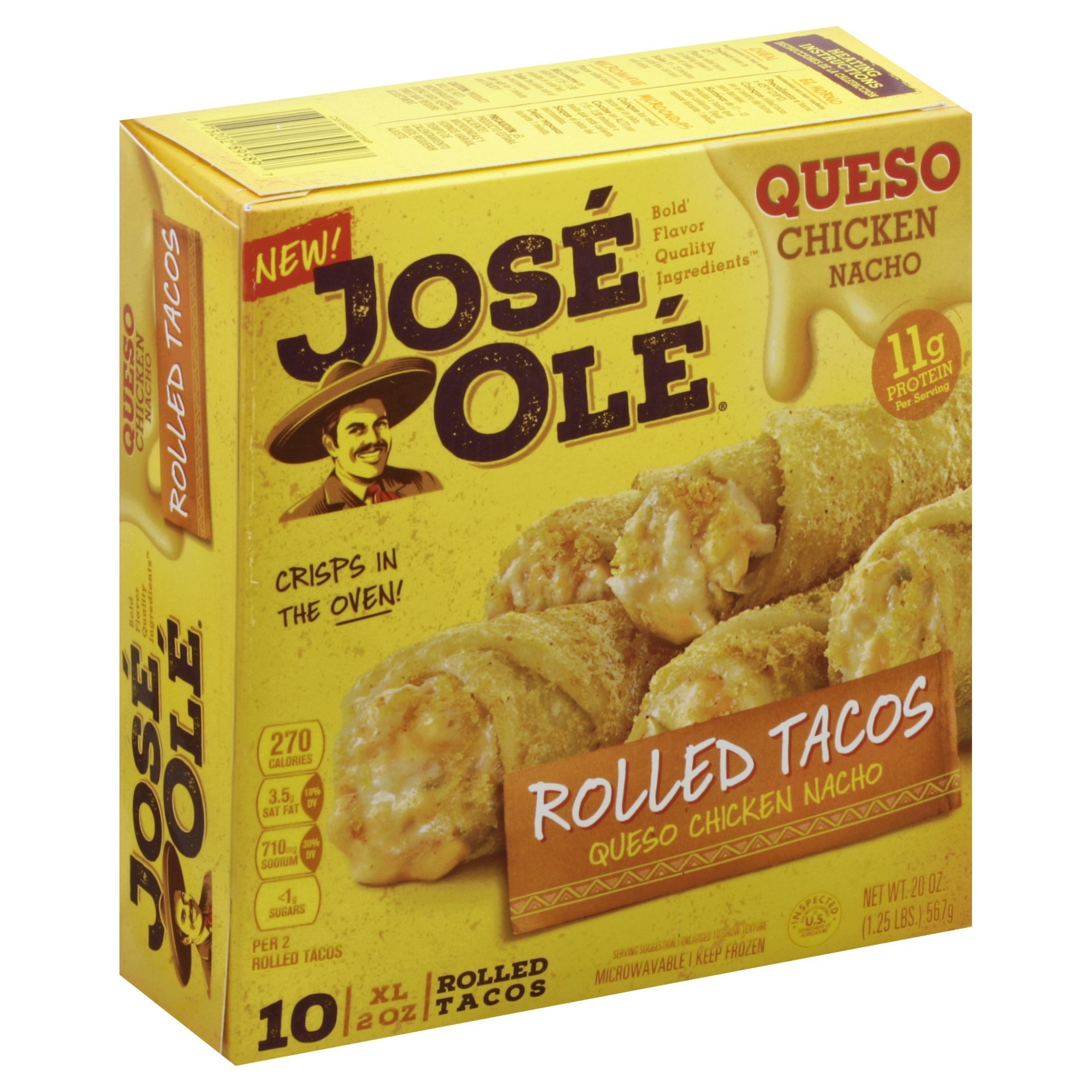 slide 1 of 8, José Olé Queso Chicken Rolled Tacos, 20 oz