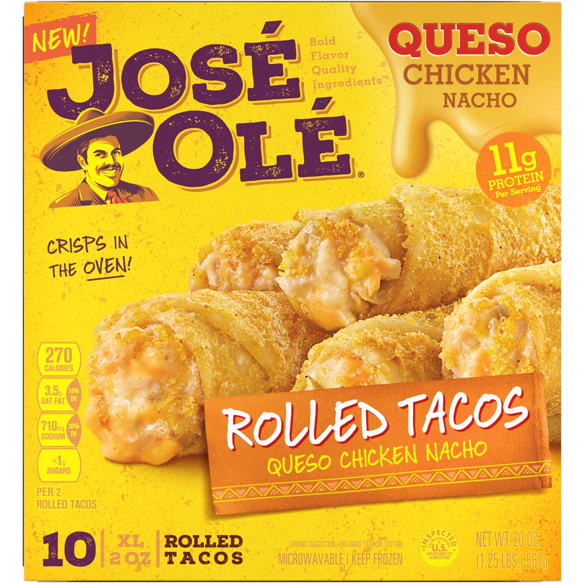 slide 6 of 8, José Olé Queso Chicken Rolled Tacos, 20 oz