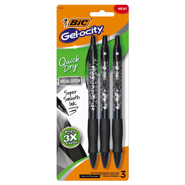 slide 1 of 2, BIC Gel-ocity Quick Dry Special Edition Fashion Gel Pen, Black, 3 ct