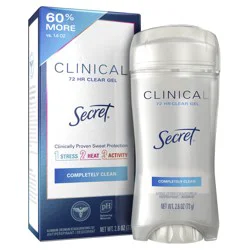 Secret Clinical Strength Clear Gel Antiperspirant and Deodorant for Women, Pro-Hyaluronic Acid Completely Clean, 2.6 oz