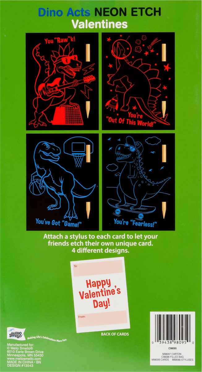slide 4 of 11, Mello Smello Dinosaur Valentine Neon Etch, 16 ct