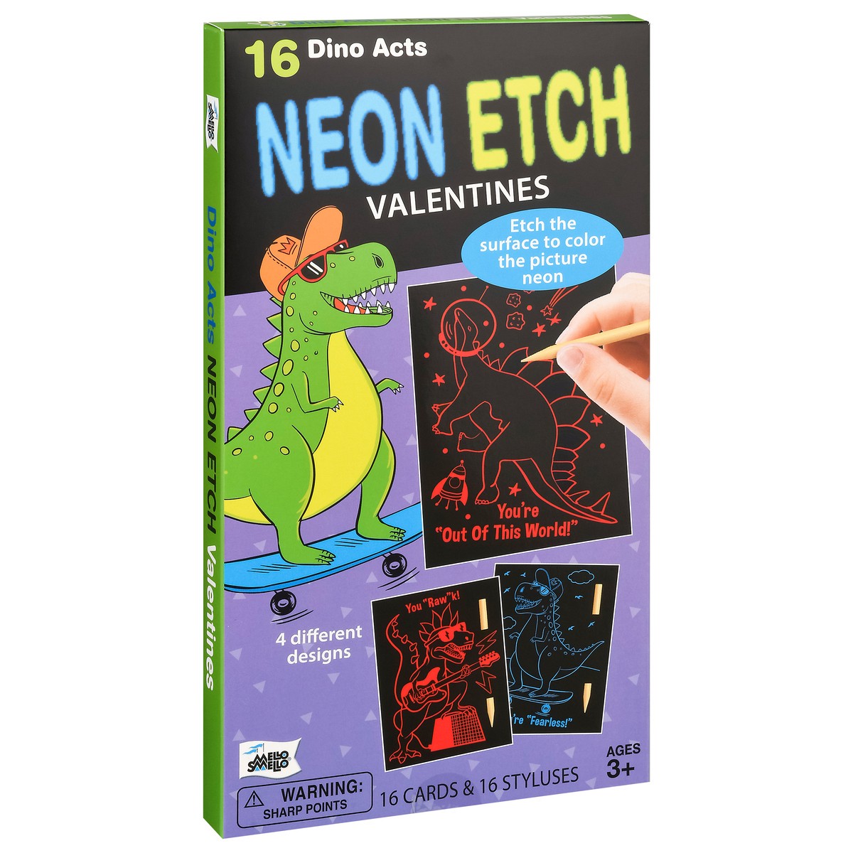 slide 6 of 11, Mello Smello Dinosaur Valentine Neon Etch, 16 ct