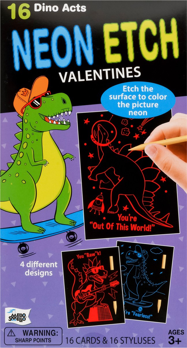 slide 8 of 11, Mello Smello Dinosaur Valentine Neon Etch, 16 ct