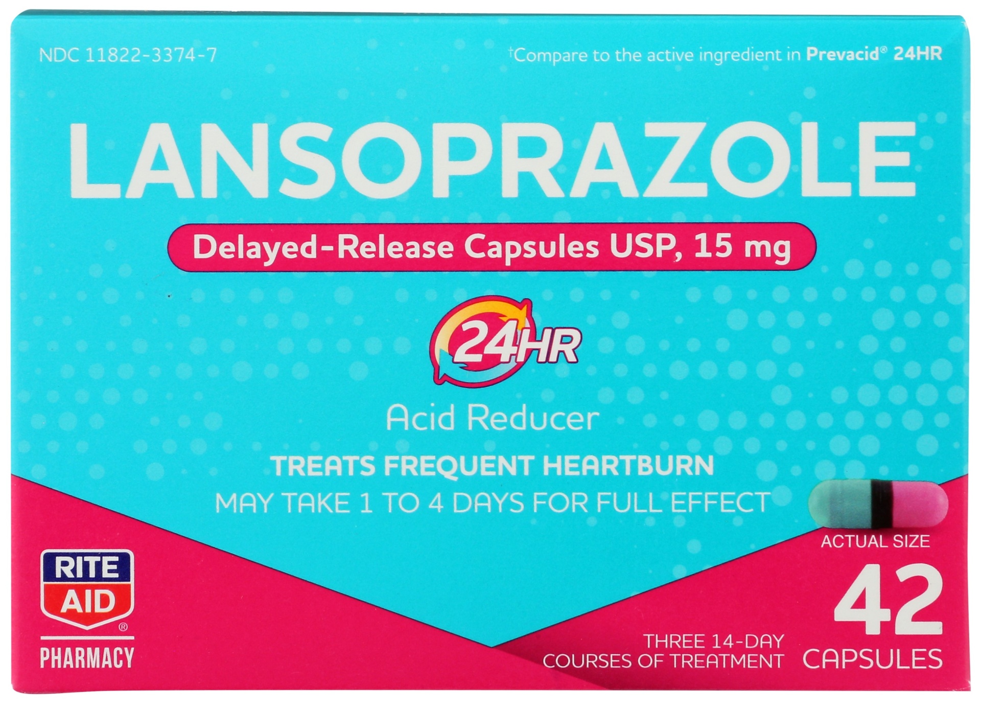 slide 1 of 2, Rite Aid Acid Reducer Capsules, Lansoprazole, 15mg, 42 ct