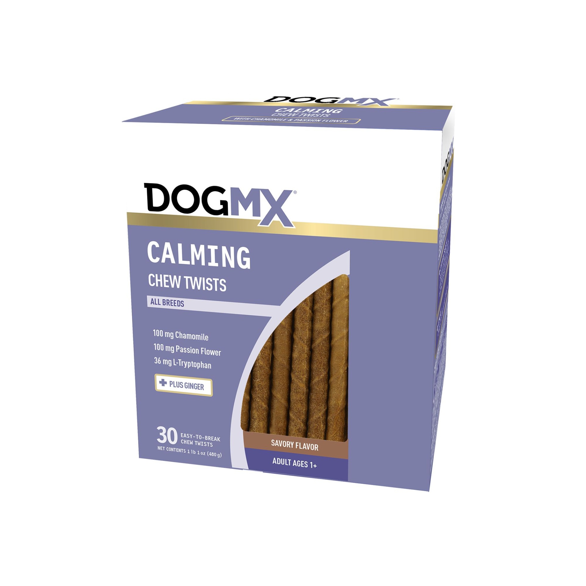 slide 1 of 1, Dog MX Calming Chew Twists, 30 ct