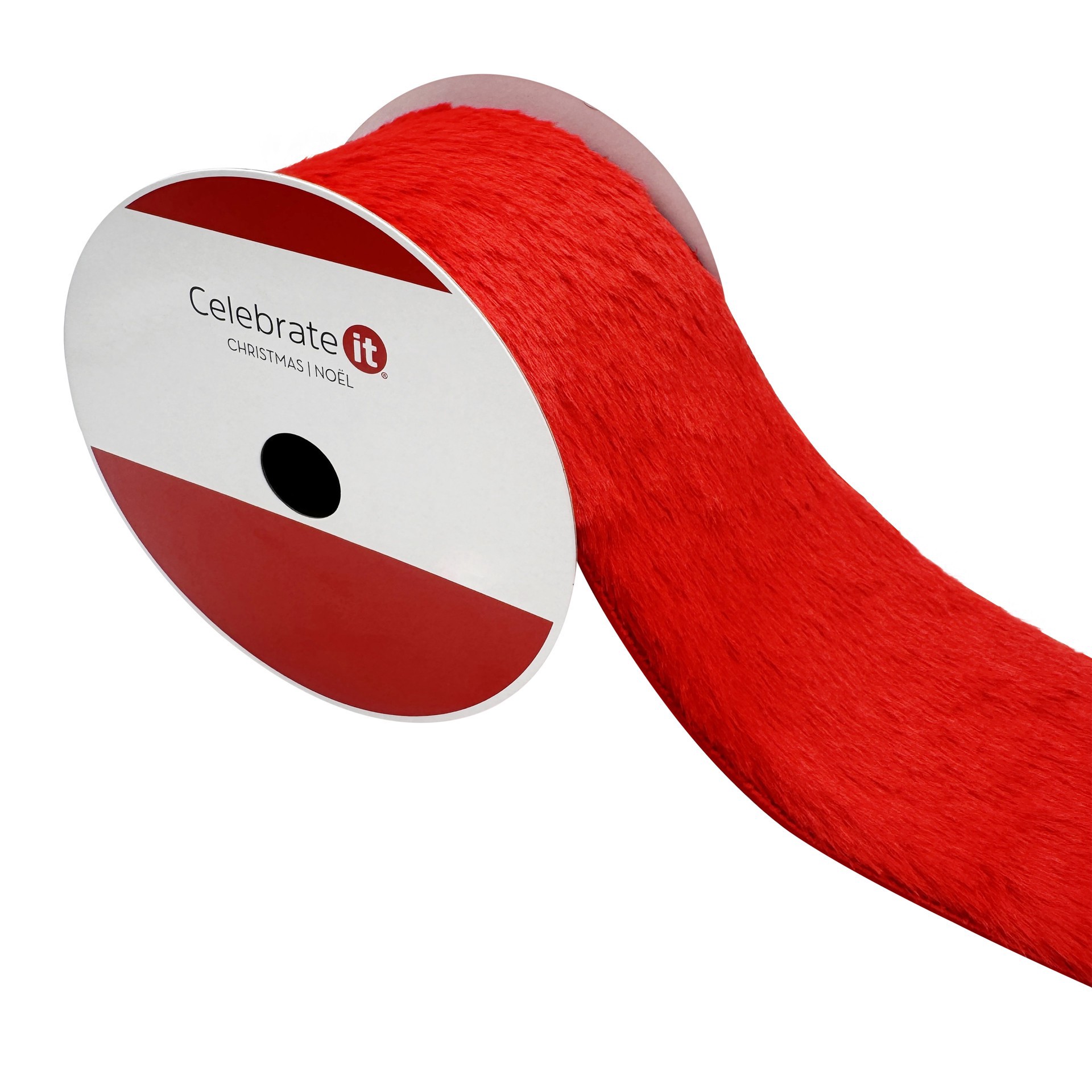 slide 3 of 3, 3.5" X 15ft. Red Wired Faux Fur Ribbon By Celebrate It, 3.5 in x 15 ft