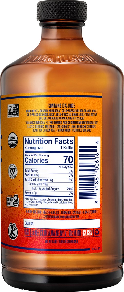 slide 3 of 4, Health-Ade Health Ade Kombucha 16oz - Blood Orange Carrot Ginger, 16 fl oz