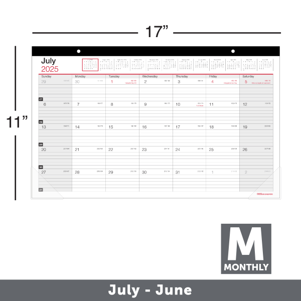 slide 2 of 2, Office Depot 2025-2026 Office Depot® Brand Monthly Academic Desk Calendar, 17-3/4"" x 10-7/8"", 30% Recycled, July 2025 To June 2026, 1 ct