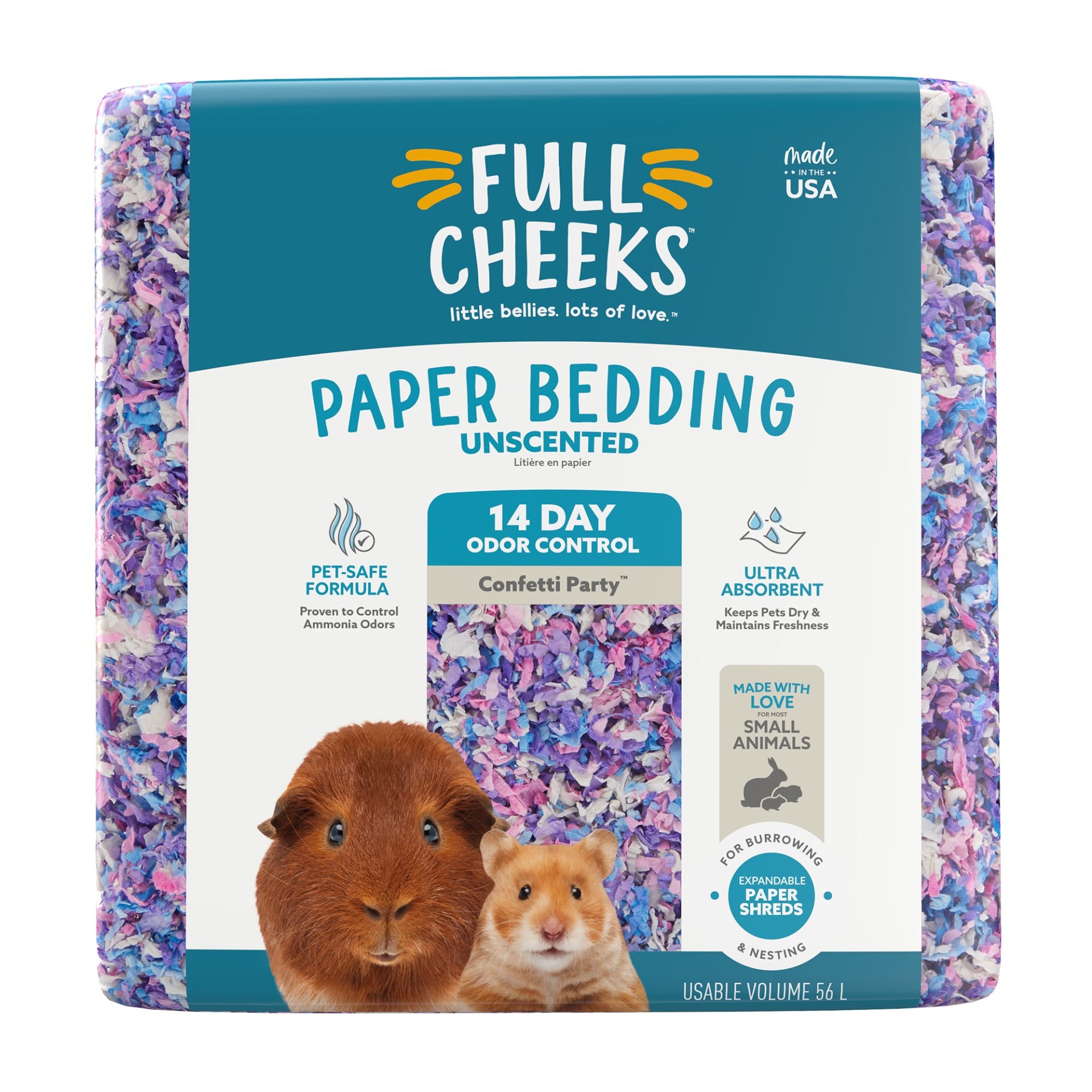 slide 1 of 1, Full Cheeks Odor Control Small Pet Paper Bedding - Confetti Party, 56 liter