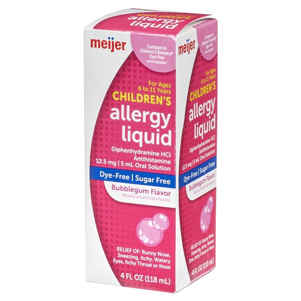slide 8 of 29, Meijer Dye-Free Childrens Allergy Liquid, Bubble Gum Flavor, 4 oz