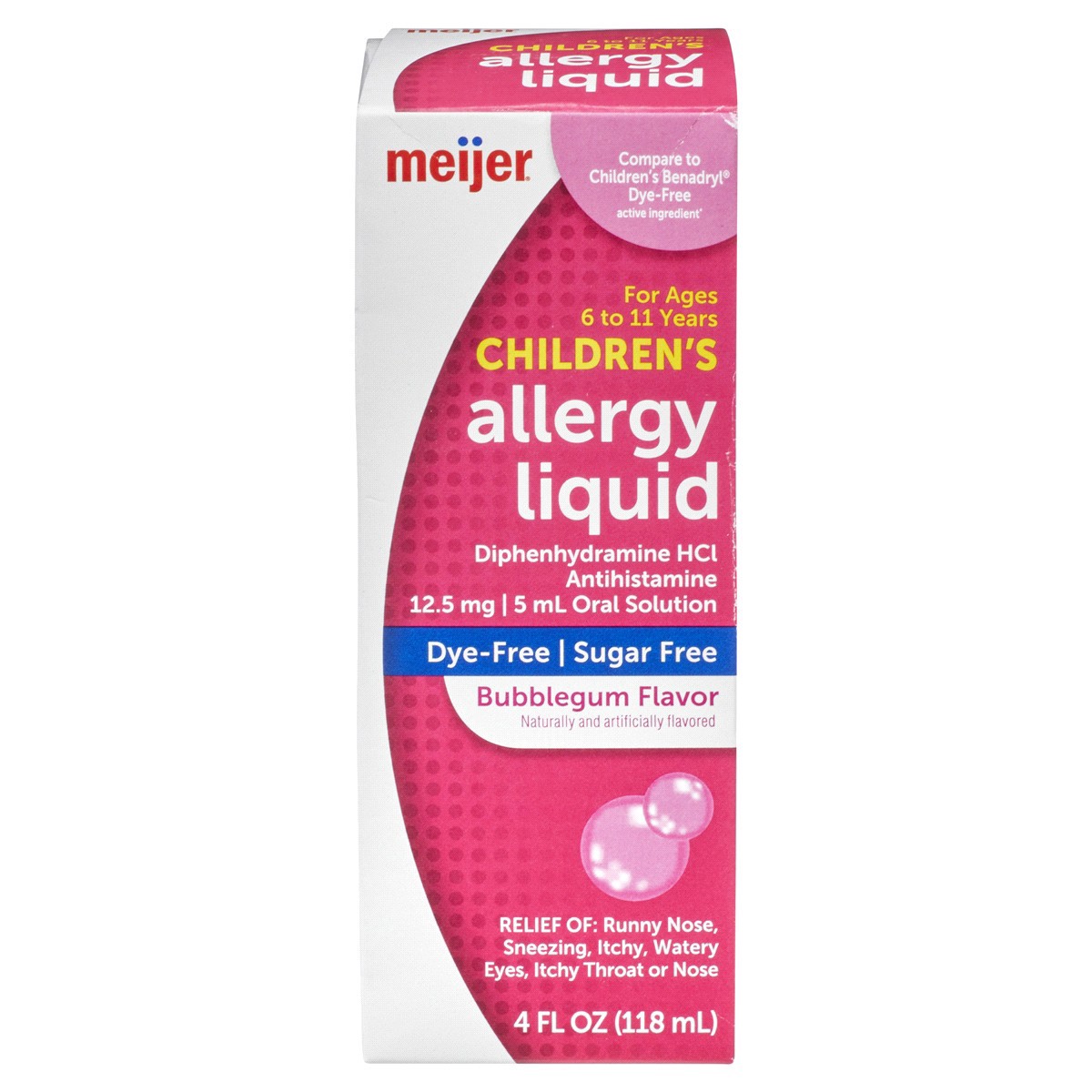 slide 1 of 29, Meijer Dye-Free Childrens Allergy Liquid, Bubble Gum Flavor, 4 oz