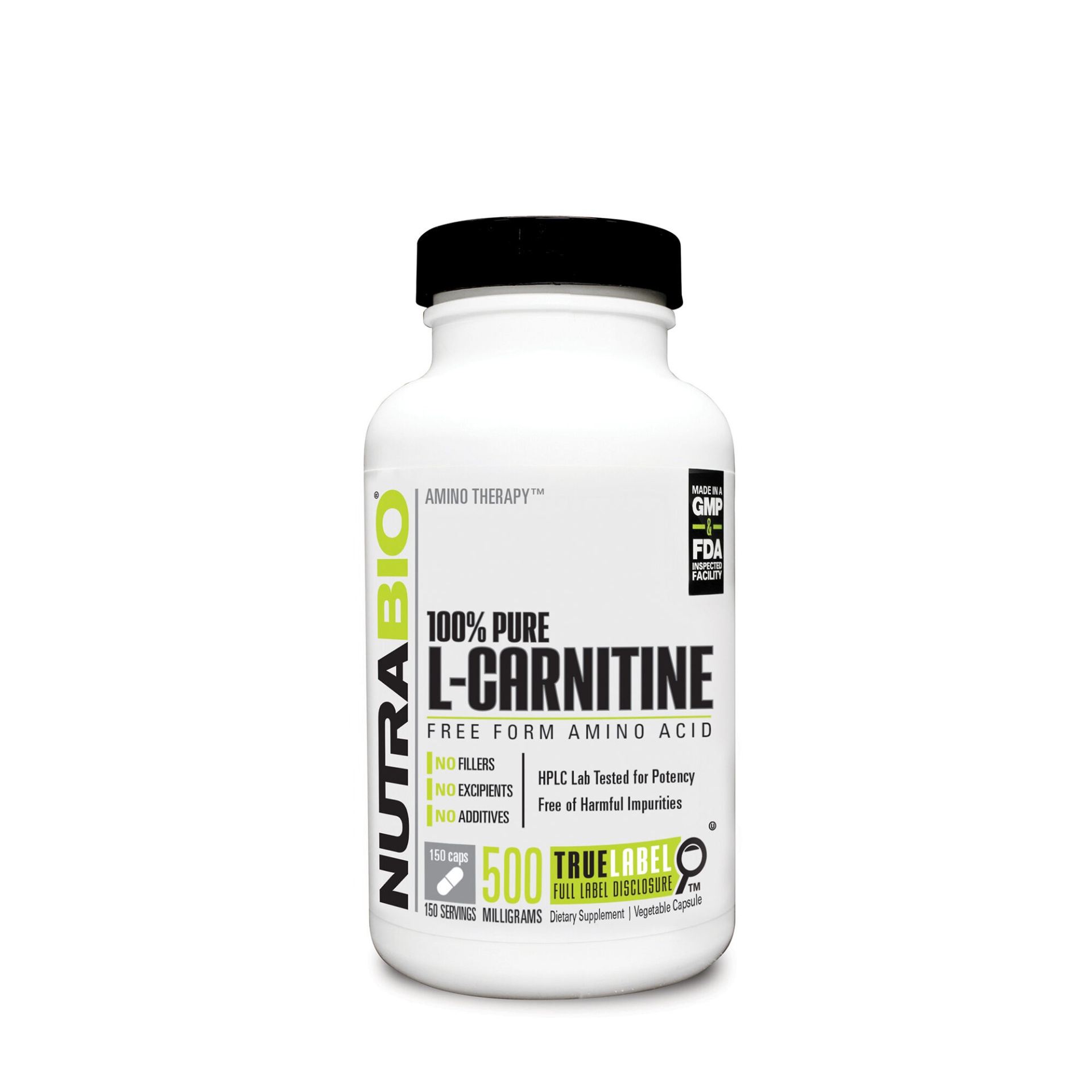 slide 1 of 1, NutraBio Amino Therapy 100% Pure L-Carnitine, 150 ct