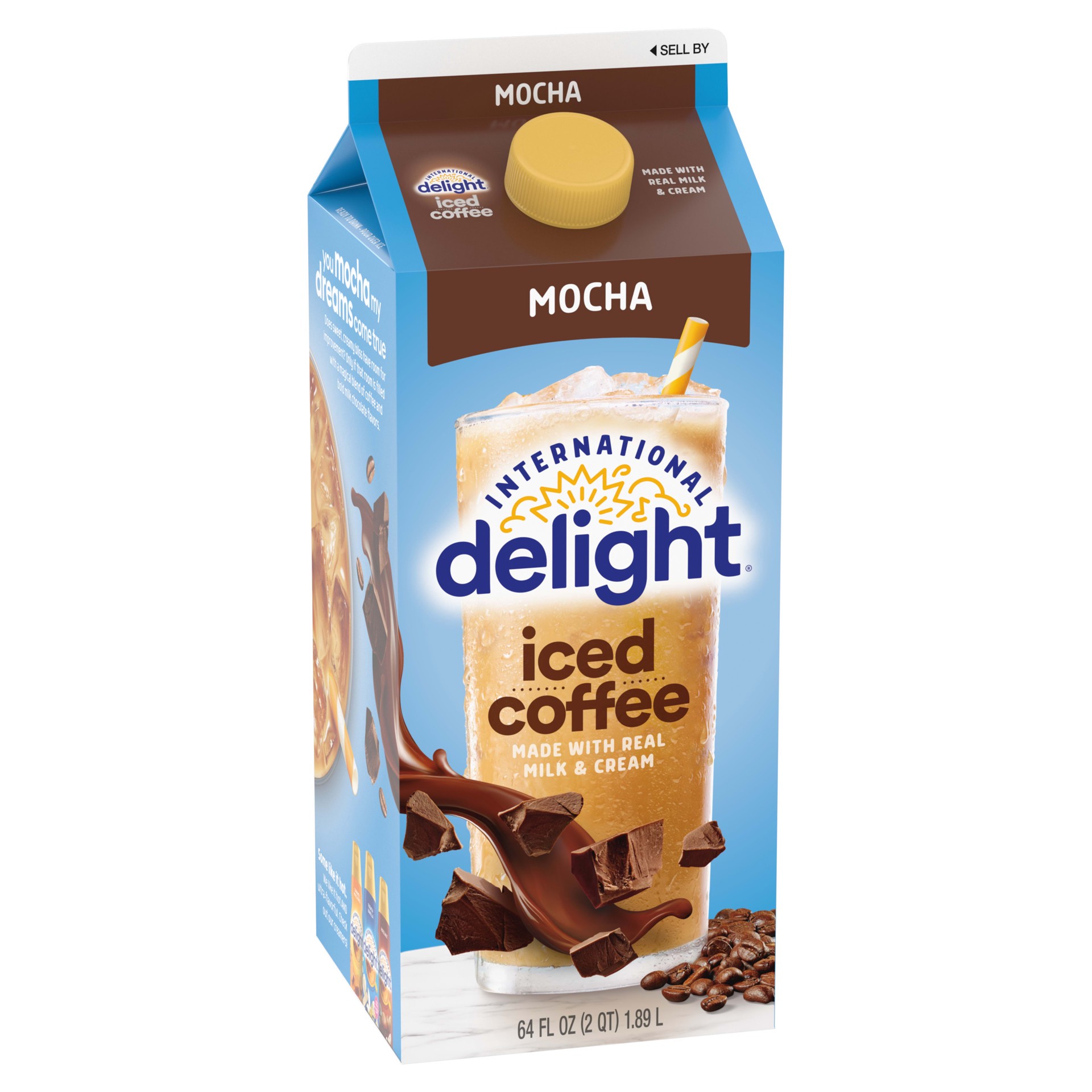 slide 5 of 5, International Delight Iced Coffee, Mocha, Ready to Pour Coffee Drinks Made with Real Milk and Cream, 64 FL OZ Carton, 64 PK