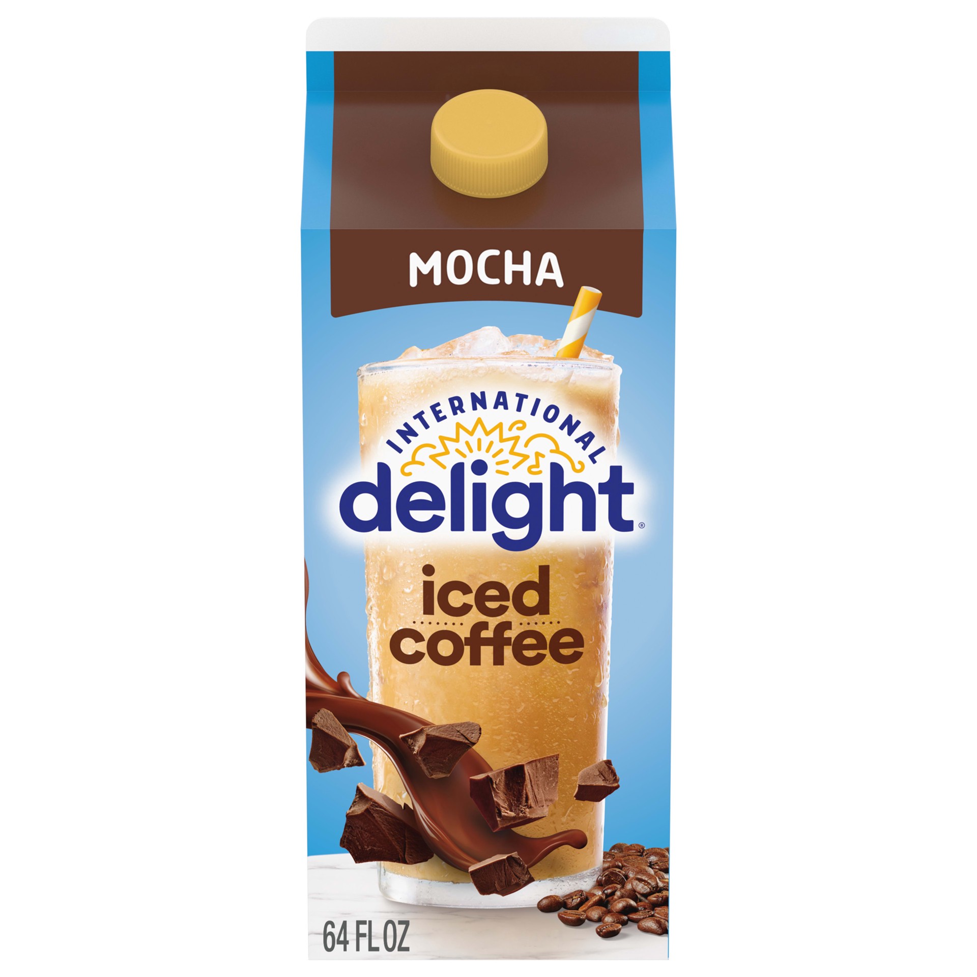 slide 1 of 5, International Delight Iced Coffee, Mocha, Ready to Pour Coffee Drinks Made with Real Milk and Cream, 64 FL OZ Carton, 64 fl oz