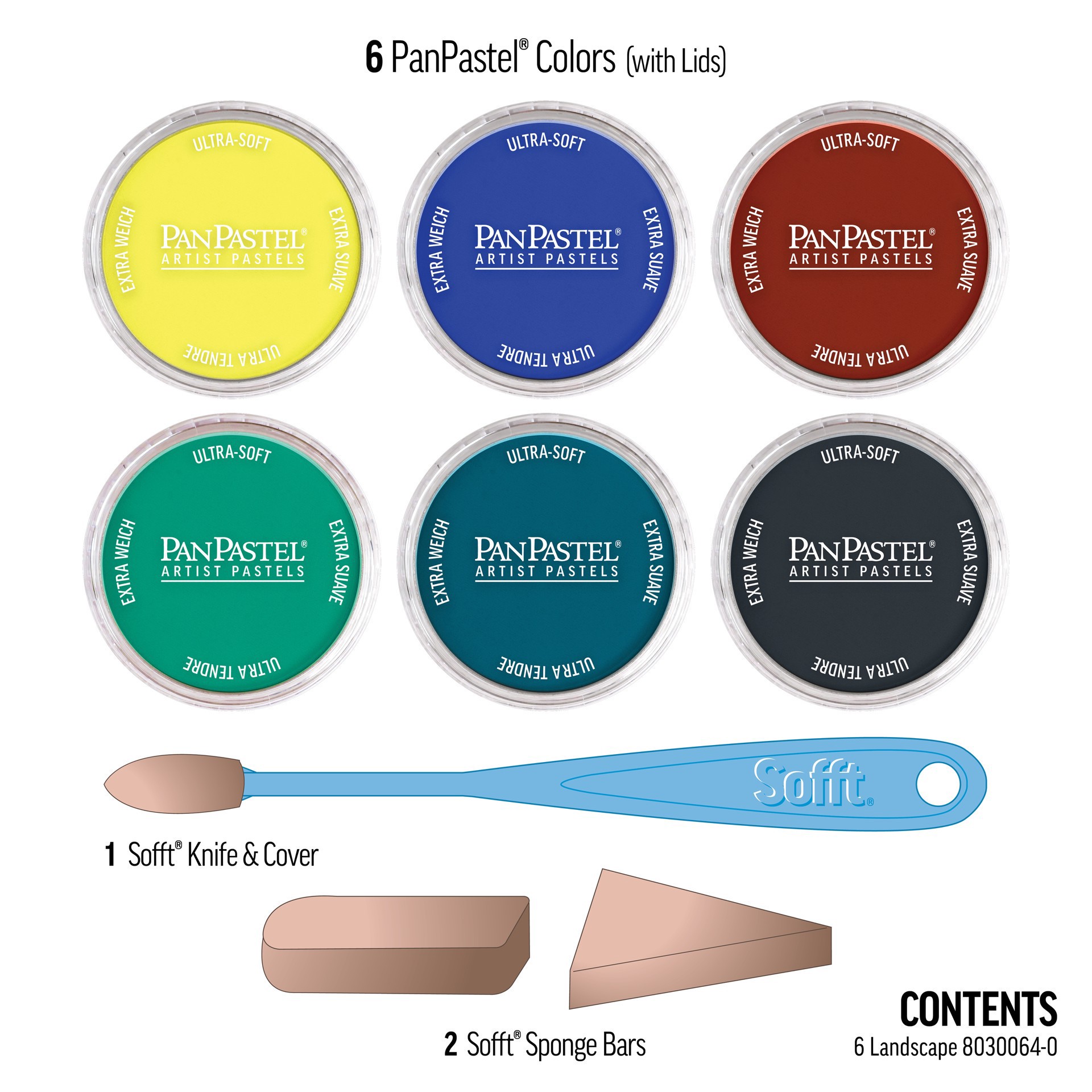 slide 4 of 9, Panpastel 6 Color Artist Pastels Set, includes sofft® knife and cover and 2 sponge bars