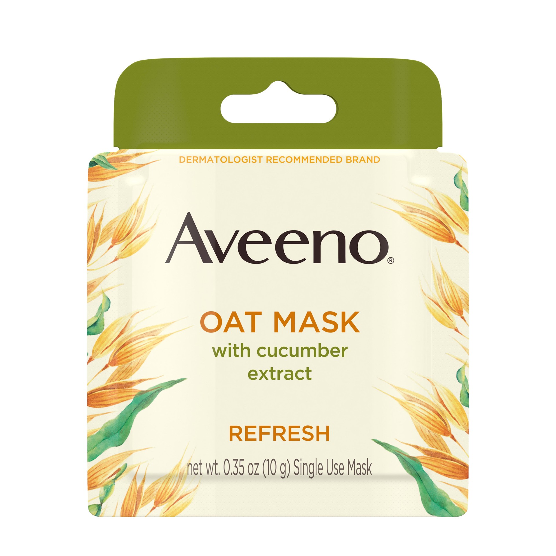 slide 3 of 5, Aveeno Oat Face Mask with Cucumber, Seaweed & Prebiotic Oat, Hydrating Full Face Mask for Refreshed Skin, Paraben Free, Phthalate-Free, Non-Comedogenic, Single Use Travel Size,.35 oz, 0.35 oz