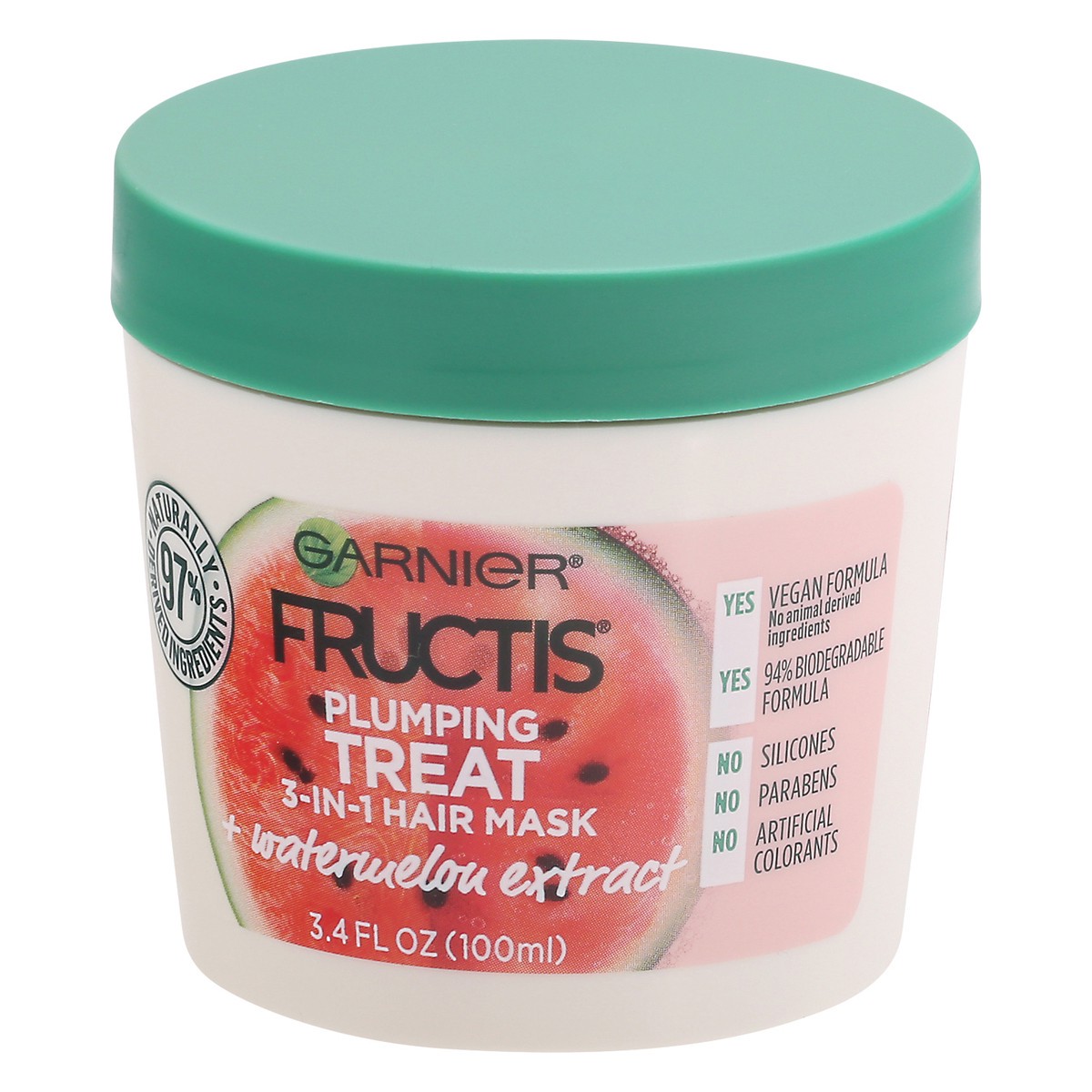 slide 10 of 11, Garnier Plumping Treat 3-in-1 + Watermelon Extract Hair Mask 3.4 fl oz, 3.4 oz