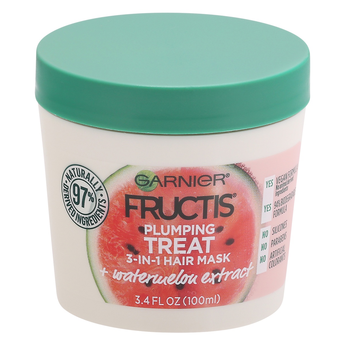 slide 1 of 11, Garnier Plumping Treat 3-in-1 + Watermelon Extract Hair Mask 3.4 fl oz, 3.4 oz