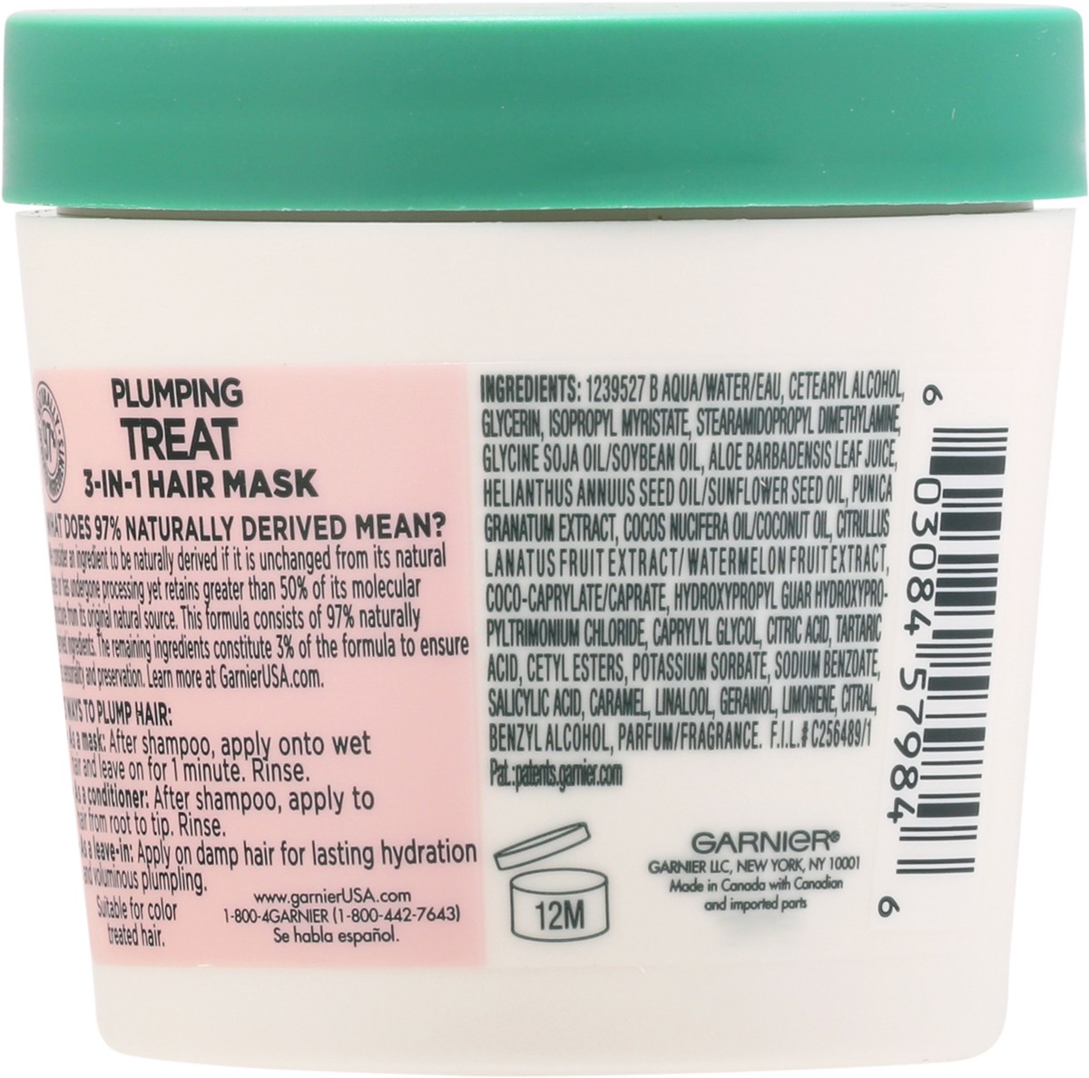 slide 4 of 11, Garnier Plumping Treat 3-in-1 + Watermelon Extract Hair Mask 3.4 fl oz, 3.4 oz