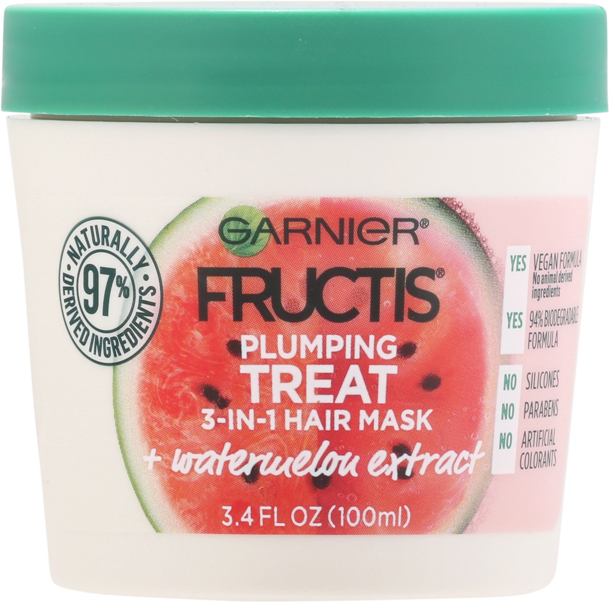 slide 7 of 11, Garnier Plumping Treat 3-in-1 + Watermelon Extract Hair Mask 3.4 fl oz, 3.4 oz