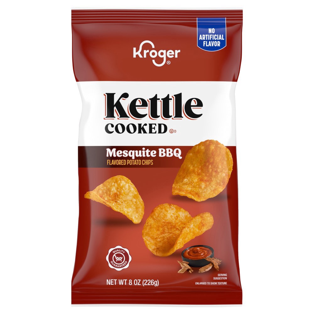 slide 1 of 1, Kroger® Kettle Cooked Mesquite BBQ Flavored Potato Chips, 8 oz, 8 oz