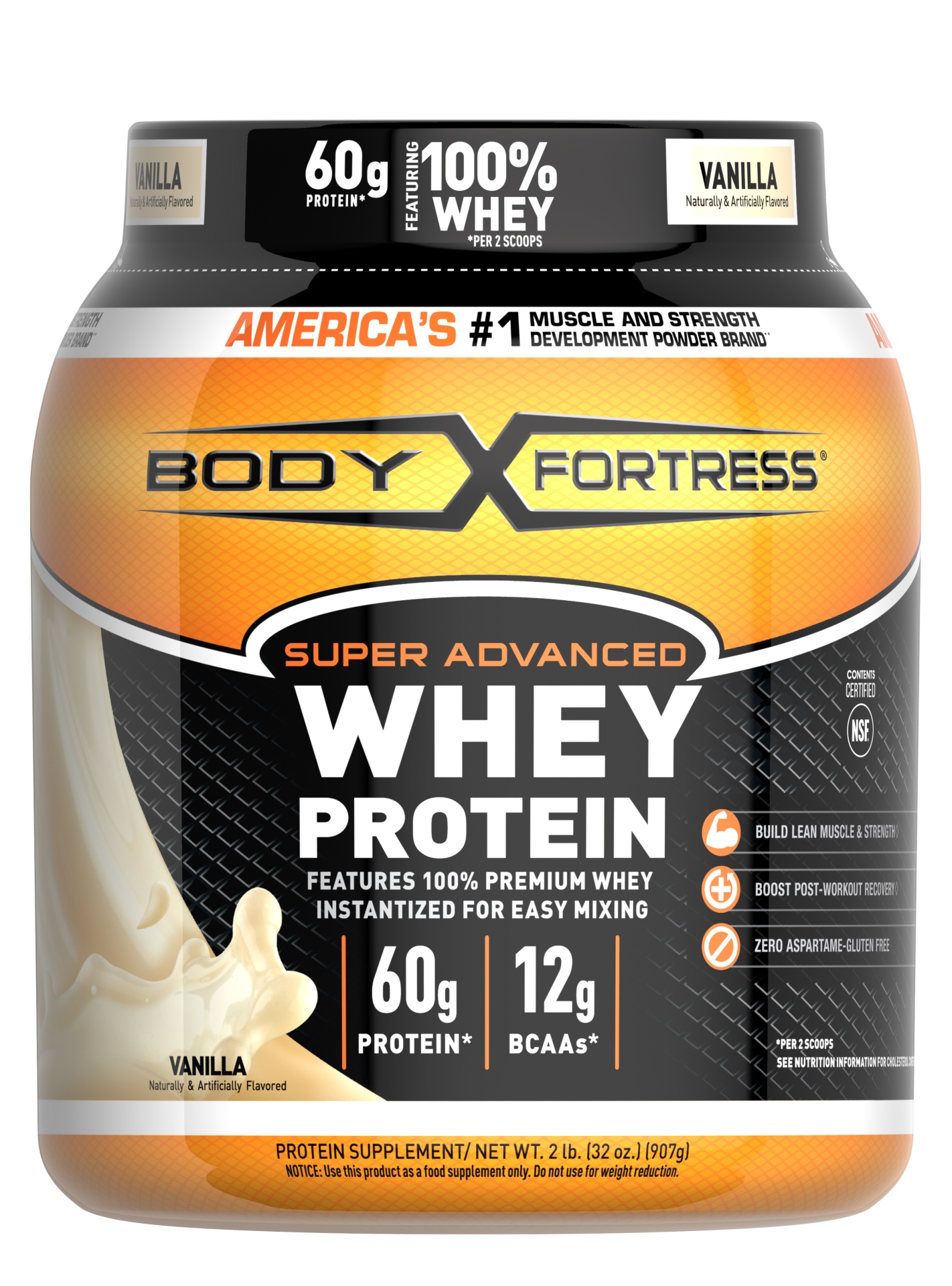 slide 1 of 1, Body Fortress Super Advanced Vanilla Whey Protein, 2 lb