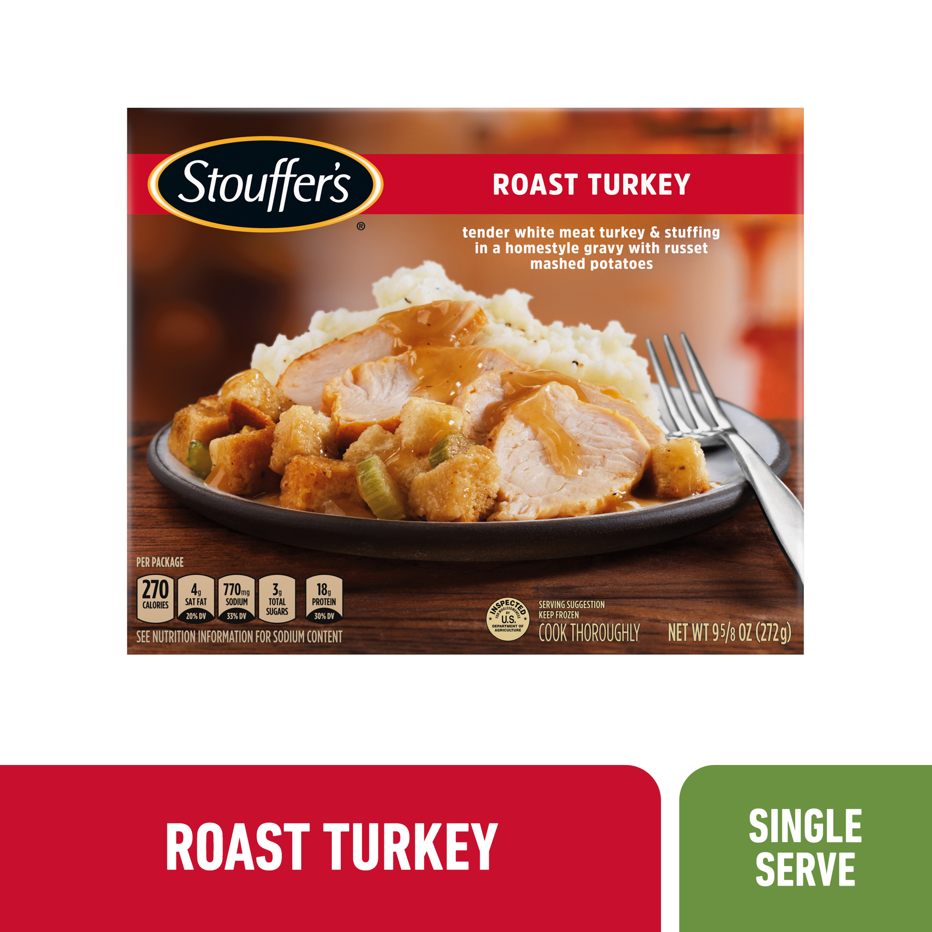 slide 1 of 9, Stouffer's Roast Turkey Frozen Meal, 9.62 oz