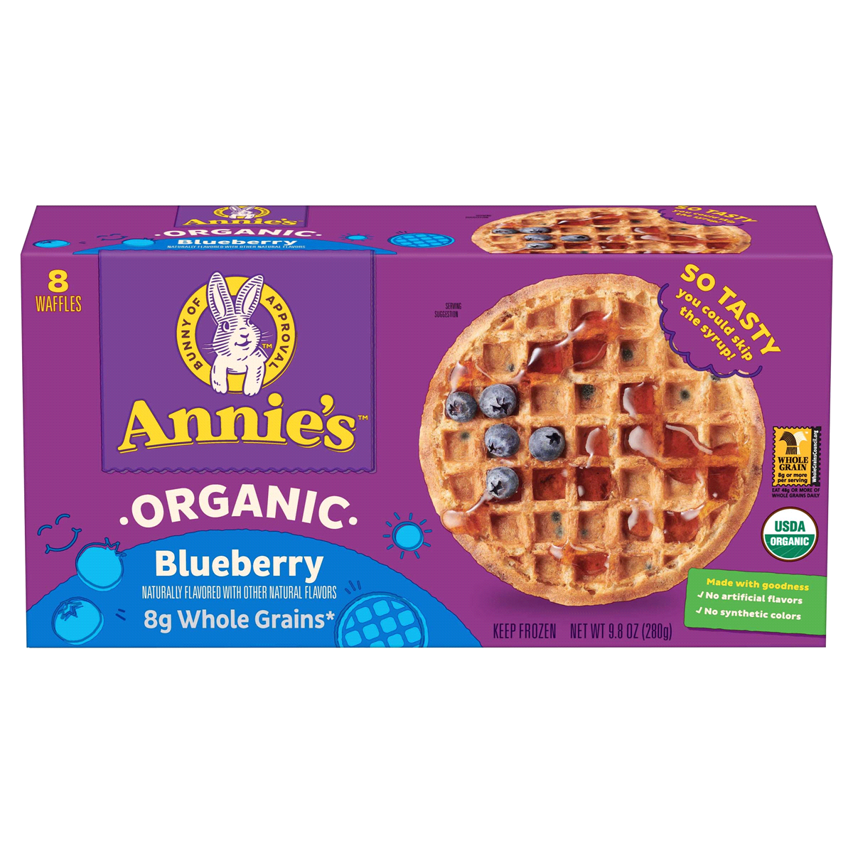 slide 1 of 1, Annie's Organic Blueberry Waffles, 8 Frozen Waffles, 9.8 oz., 8 ct