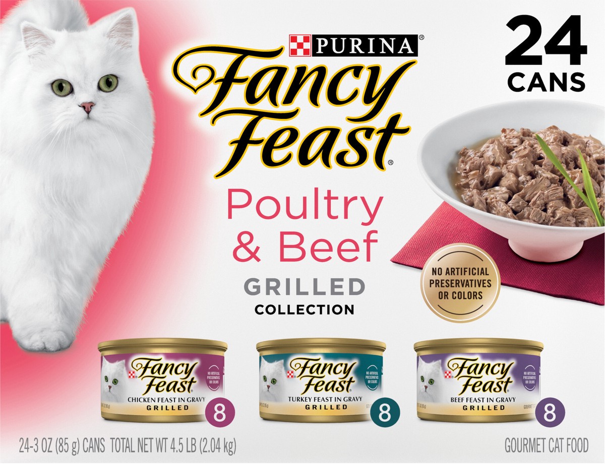 slide 2 of 9, Fancy Feast Purina Fancy Feast Grilled Wet Cat Food Poultry and Beef Collection Wet Cat Food Variety Pack, 4.5 lb