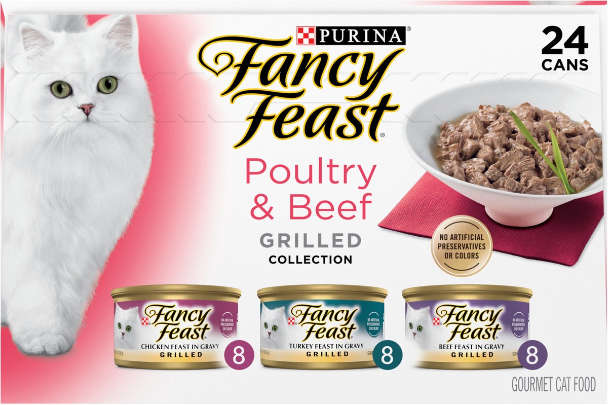 slide 4 of 9, Fancy Feast Purina Fancy Feast Grilled Wet Cat Food Poultry and Beef Collection Wet Cat Food Variety Pack, 4.5 lb