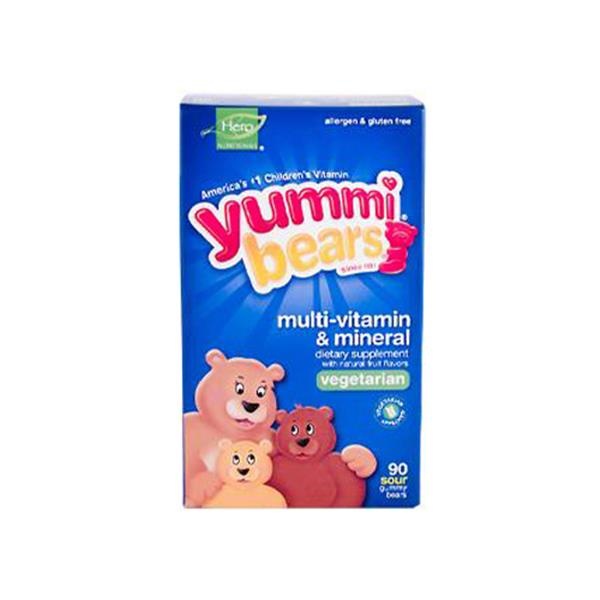 slide 1 of 1, Yummi Bears Multi-Vitamin And Mineral Vegetarian Sour Gummy Bears, 90 ct
